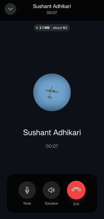 Concept: a voice call with a data meter showing 2.1 MB used, about 2 naira